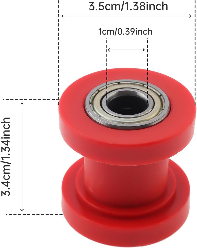 Windance 2pcs 10mm Chain Roller Pulley with Bolt Nut, Chain Tensioner Guide Wheel for 125cc 140cc 160cc SSR XR125 CRF50 KLX110 Motorcycle Pit Dirt Mini Bike ATV Parts (Red, 10mm) - Image 2